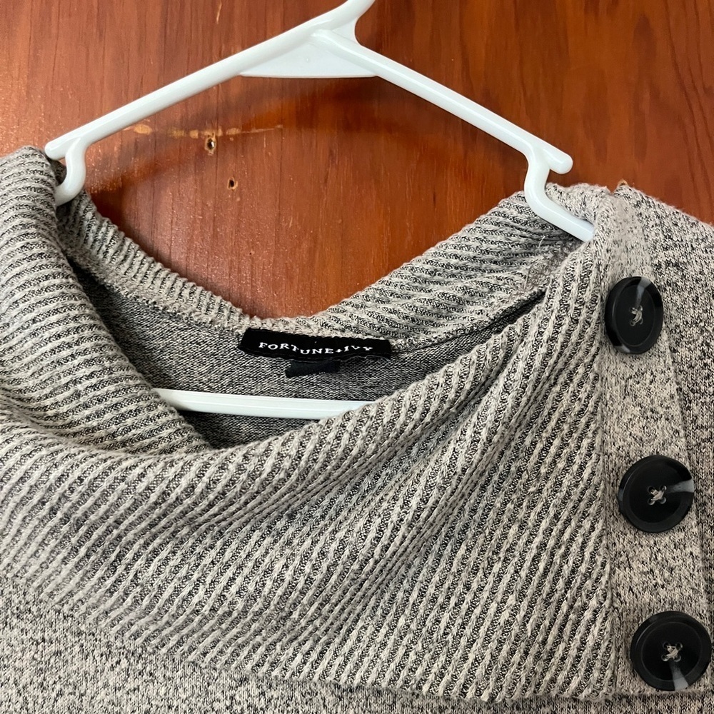 Fortune + Ivy Elegant Gray Cowl Neck Sweater with Button Details. BRAND NEW - Picture 2 of 8